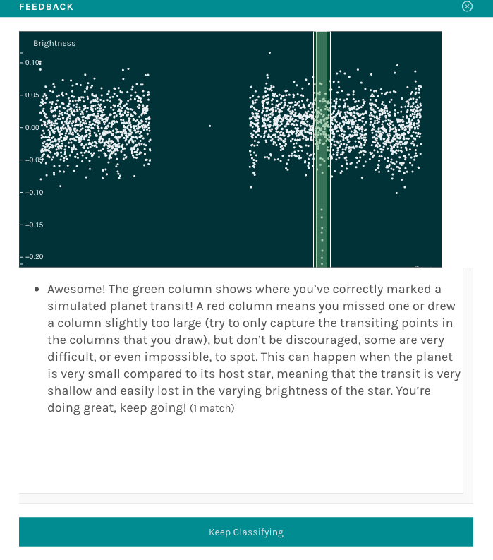 Figure 1. Example of a feedback popup, for the Planet Hunters TESS project.